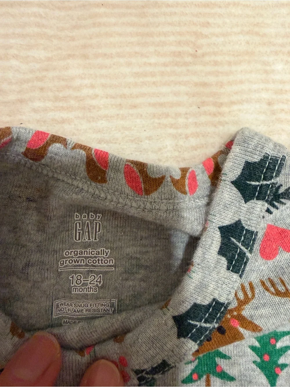 GAP Gray Kids Pajama Set with Green Trees, Brown Deer & Pink Hearts